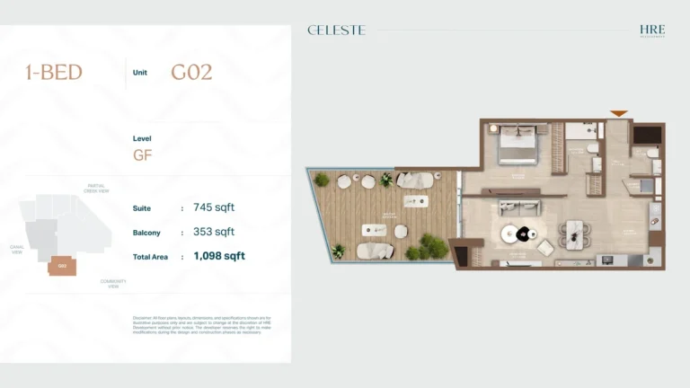 Celeste floor plan 1 BR · 1098 sqft
