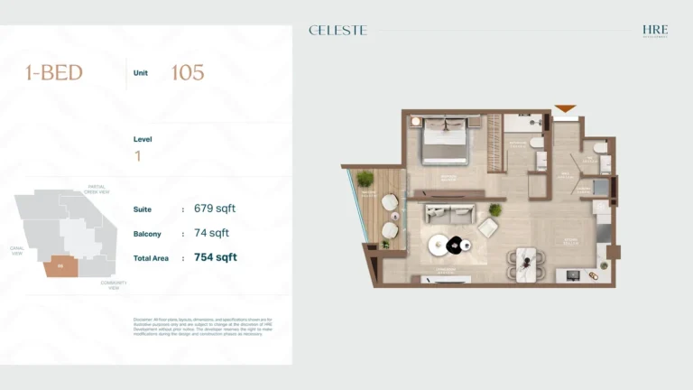 Celeste floor plan 1 BR · 754 sqft