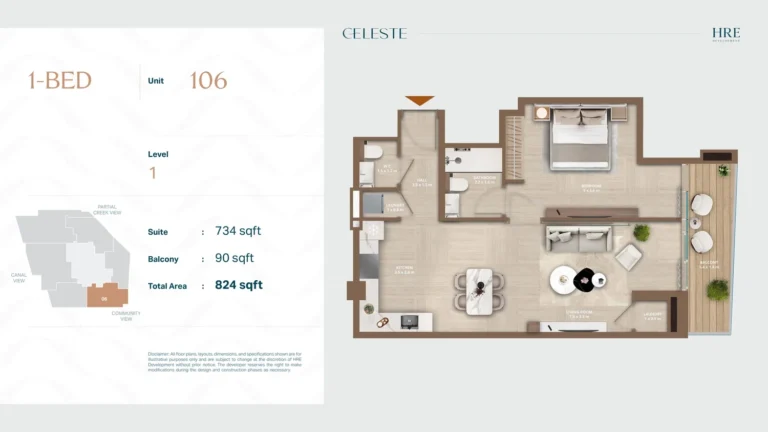 Celeste floor plan 1 BR · 824 sqft