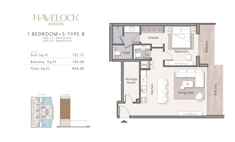 Havelock Heights floor plan 1 BR · 894 sqft