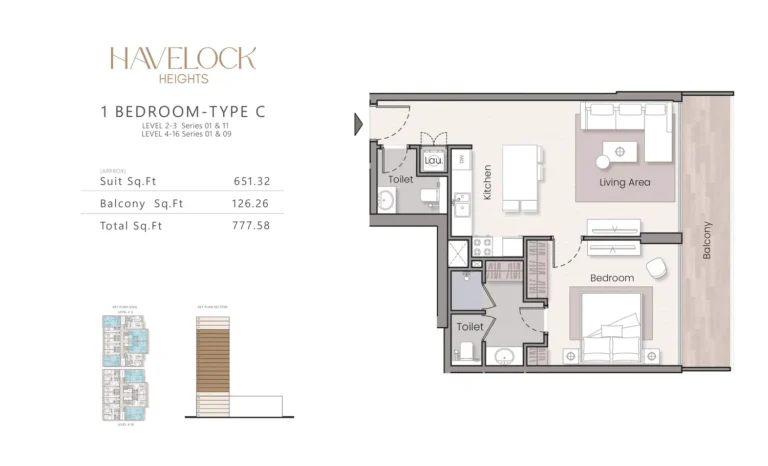 Havelock Heights floor plan 1 BR · 777 sqft