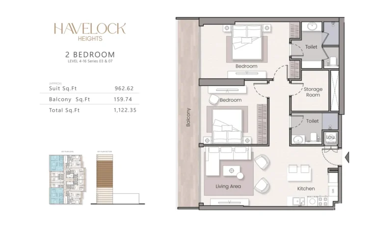Havelock Heights floor plan 2 BR · 1122 sqft