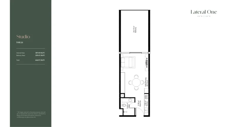 Lateral One floor plan Студия · 646 sqft