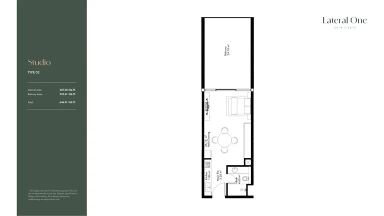 Lateral One floor plan Студия · 646 sqft