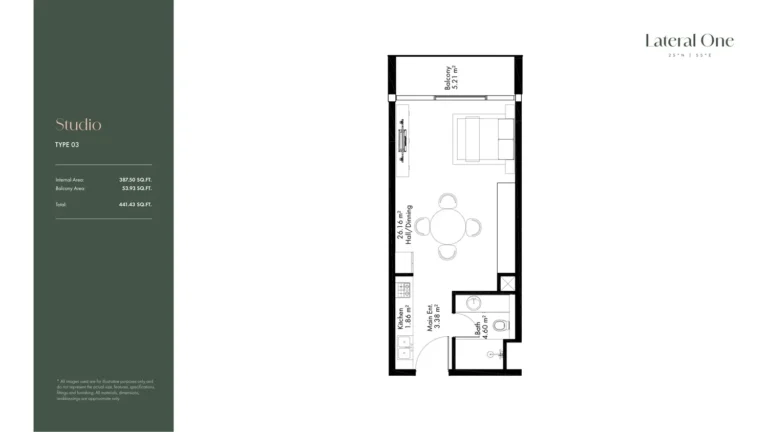 Lateral One floor plan Студия · 441 sqft