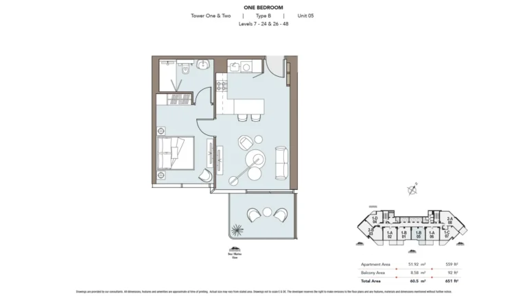 Nautica Two floor plan 1 BR · 651 sqft