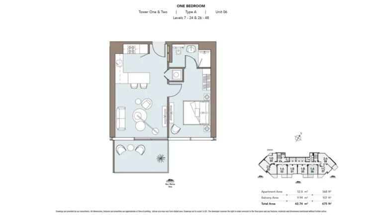 Nautica Two floor plan 1 BR · 675 sqft