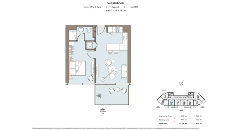 Nautica Two floor plan 1 BR · 675 sqft