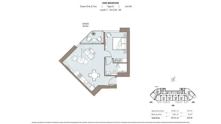 Nautica Two floor plan 1 BR · 615 sqft