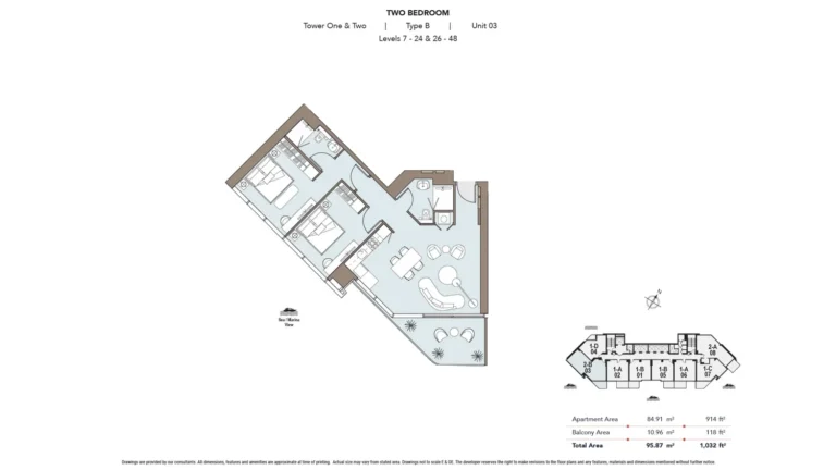 Nautica Two floor plan 2 BR · 1032 sqft