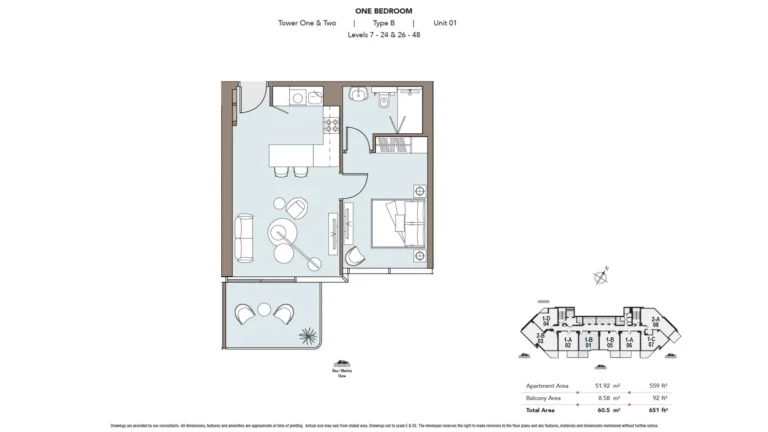 Nautica Two floor plan 1 BR · 651 sqft