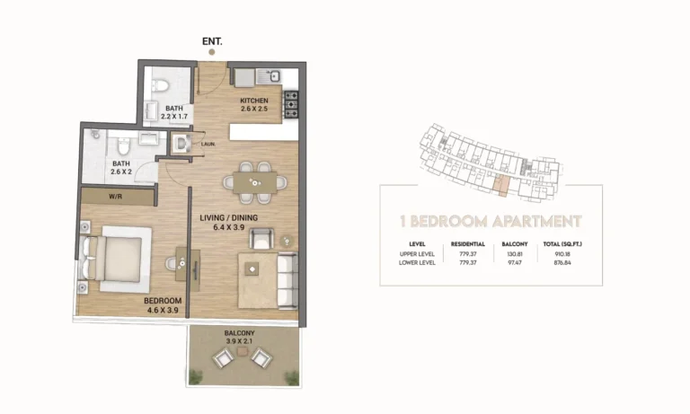 Ocean Tower floor plan 1 BR · 910 sqft