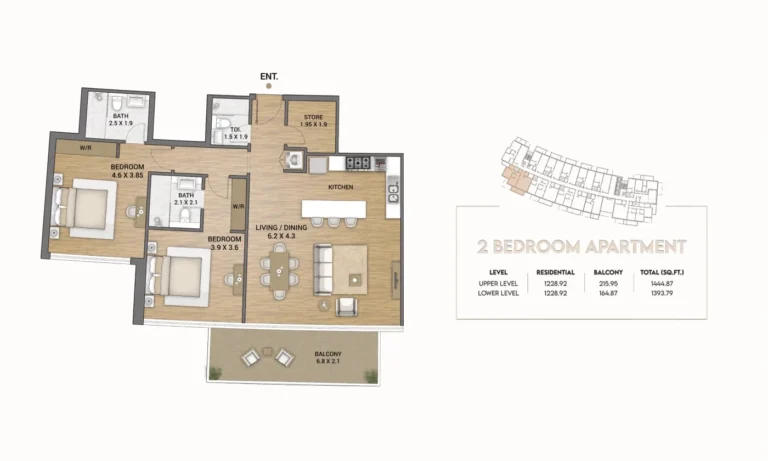 Ocean Tower floor plan 2 BR · 1444 sqft