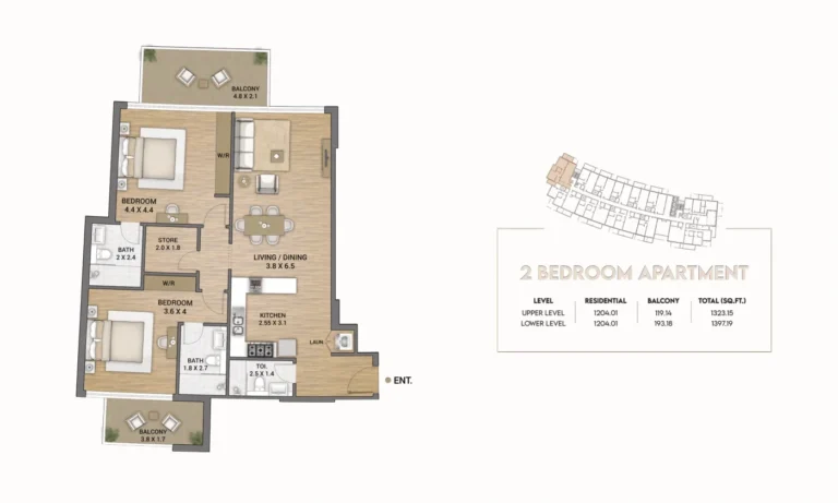 Ocean Tower floor plan 2 BR · 1323 sqft