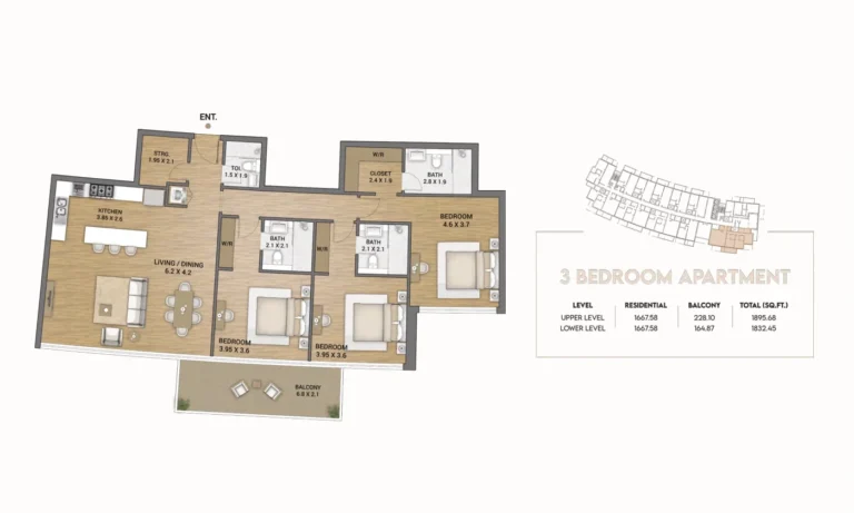 Ocean Tower floor plan 3 BR · 1895 sqft