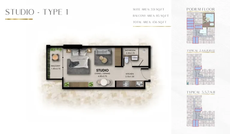 Provenza Residences floor plan Studio · 456 sqft