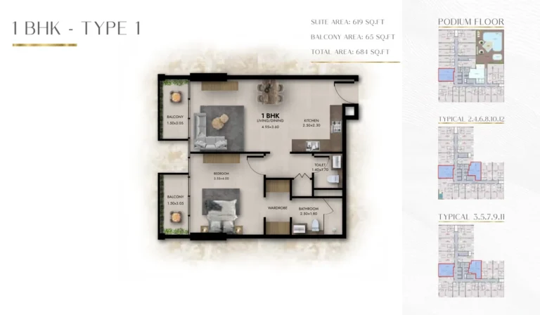 Provenza Residences floor plan 1 BR · 684 sqft