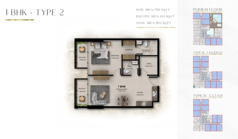 Provenza Residences floor plan 1 BR · 804 sqft