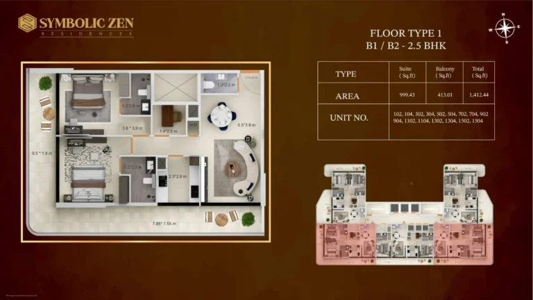 Symbolic Zen Residences floor plan 2 BR · 1412 sqft