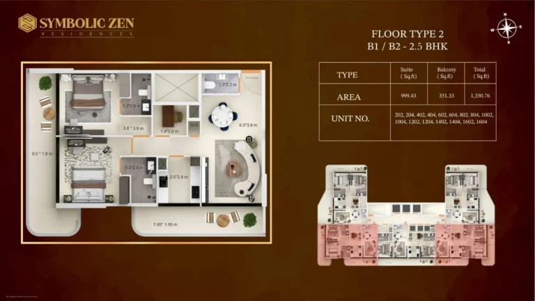 Symbolic Zen Residences floor plan 2 BR · 1350 sqft