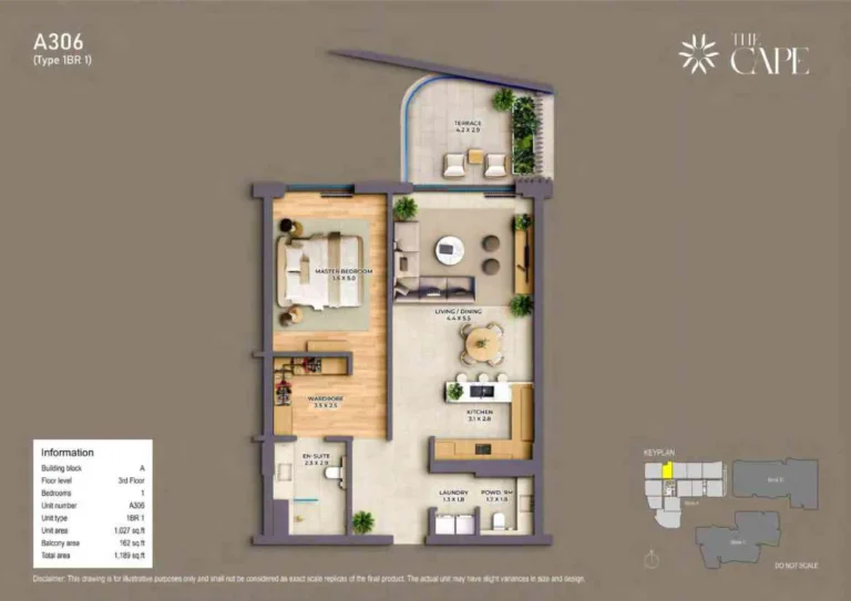 The Cape floor plan 1-спальн. · 1189 кв. фут