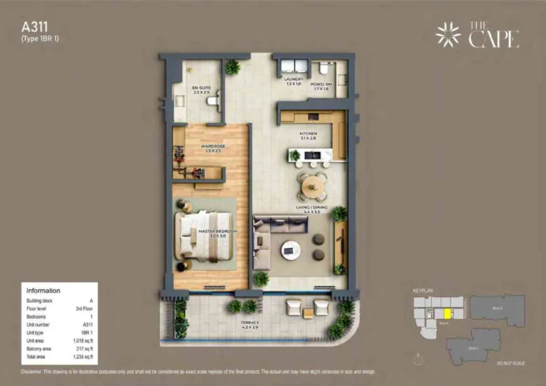 The Cape floor plan 1-спальн. · 1235 кв. фут