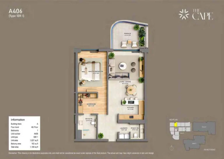 The Cape floor plan 1-спальн. · 1189 кв. фут