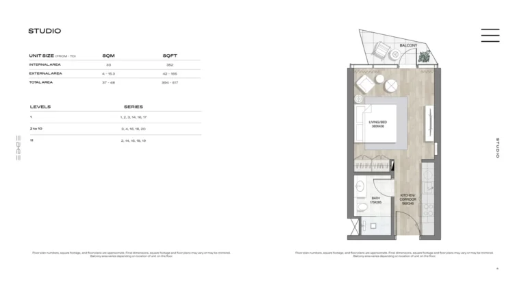 The Edge floor plan Studio · 394 sqft