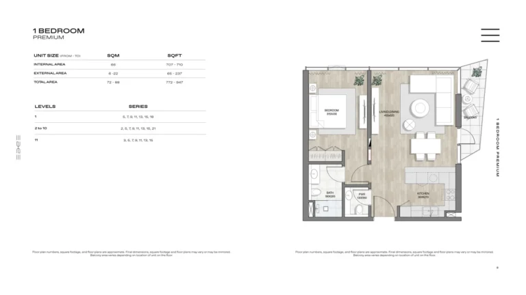 The Edge floor plan 1 BR · 772 sqft