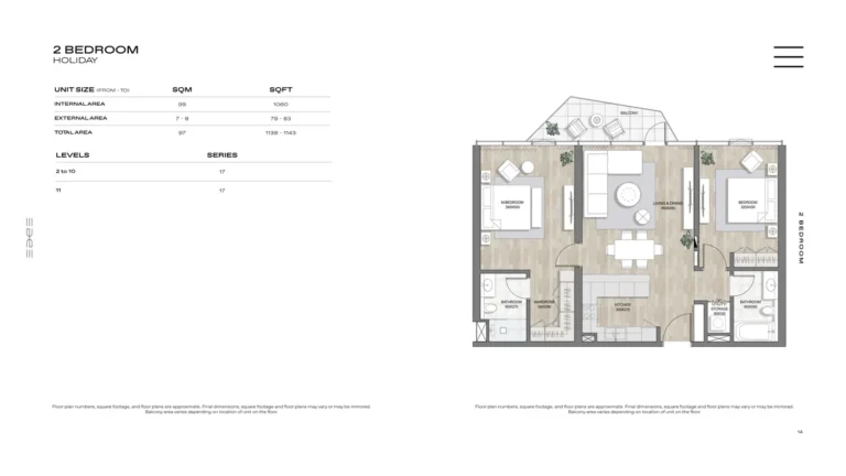 The Edge floor plan 2 BR · 1139 sqft