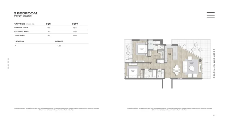The Edge floor plan 2 BR · 1625 sqft