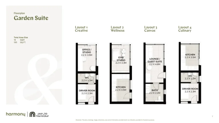 The Harmony floor plan Studio · 195 sqft