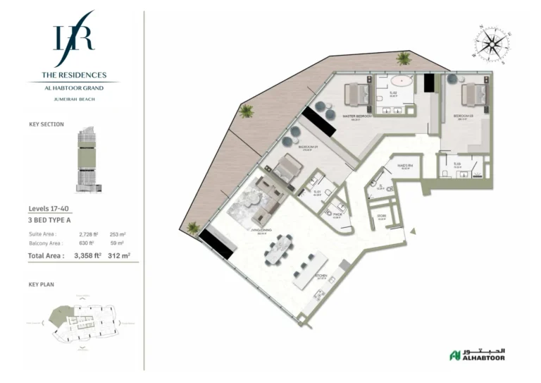 The Residences, Al Habtoor Grand floor plan 3 BR · 3358 sqft