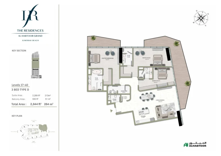 The Residences, Al Habtoor Grand floor plan 3 BR · 2844 sqft