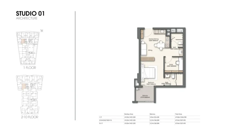 Yigo26 floor plan Студия · 506 кв. фут