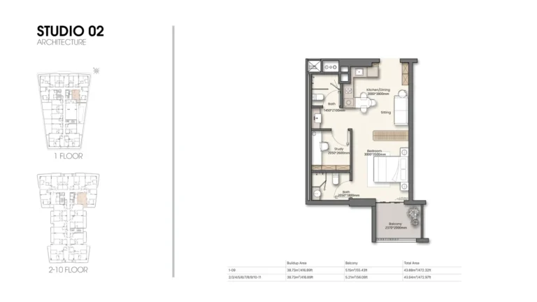Yigo26 floor plan Студия · 472 кв. фут