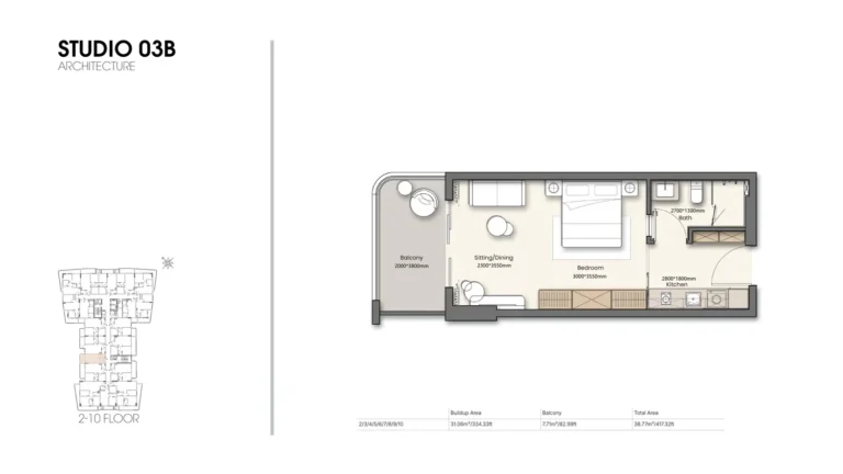 Yigo26 floor plan Студия · 417 кв. фут