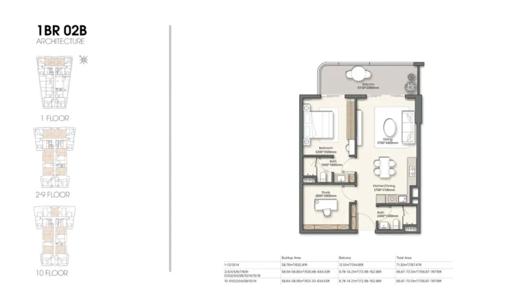 Yigo26 floor plan 1-спальн. · 767 кв. фут