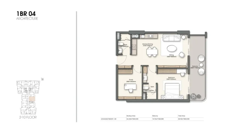 Yigo26 floor plan 1-спальн. · 863 кв. фут