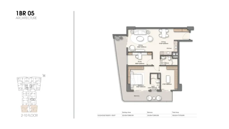 Yigo26 floor plan 1-спальн. · 1178 кв. фут