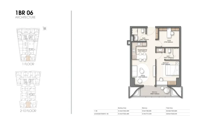 Yigo26 floor plan 1-спальн. · 651 кв. фут
