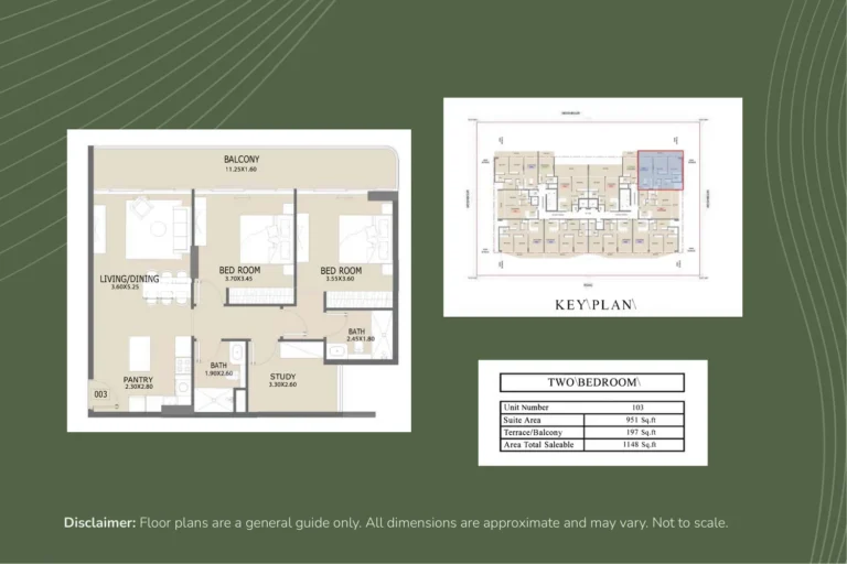Aero 1 floor plan 2 BR · 951 sqft