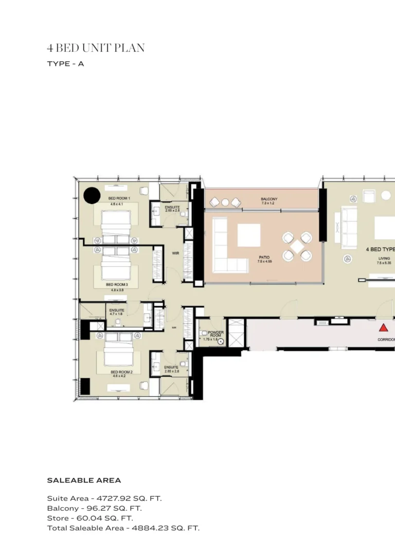 Ahs Tower floor plan 4-спальн. · 4884 sqft