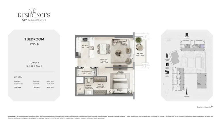 The Residences by DIFC floor plan 1-спальн. · 766 кв. фут