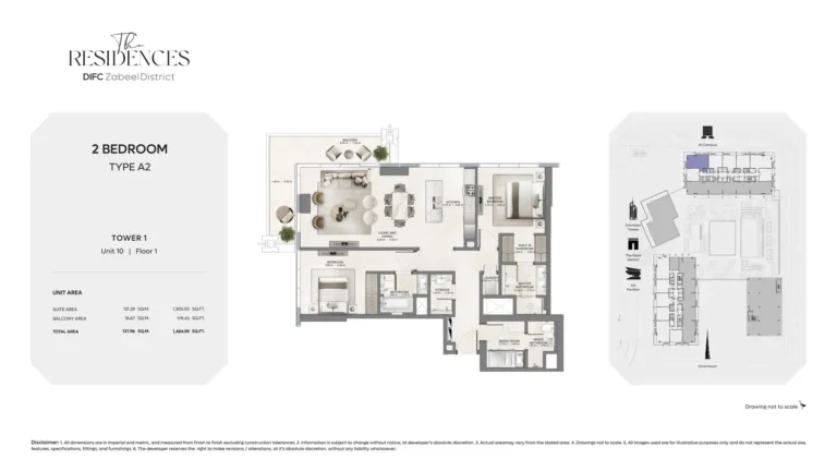 The Residences by DIFC floor plan 2-спальн. · 1484 кв. фут