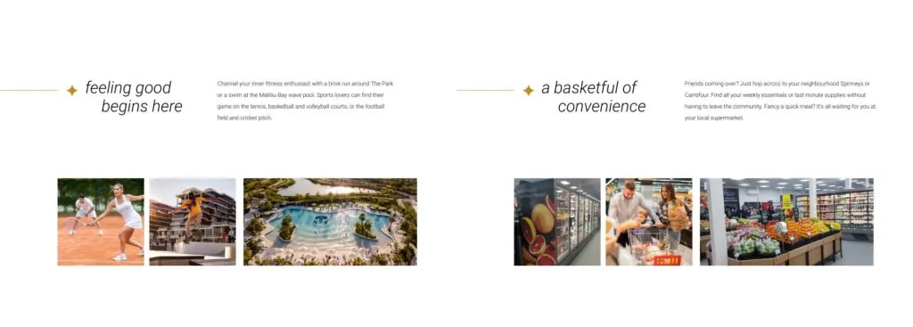 Sports activities, pool area, and supermarket interior