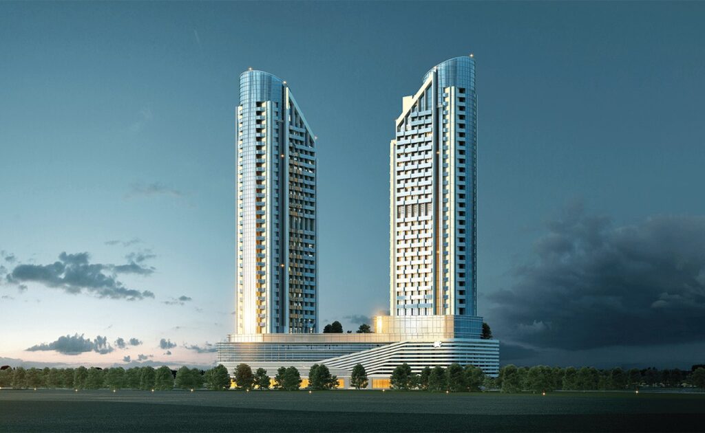 Four high-rise residential towers under construction in Dubai