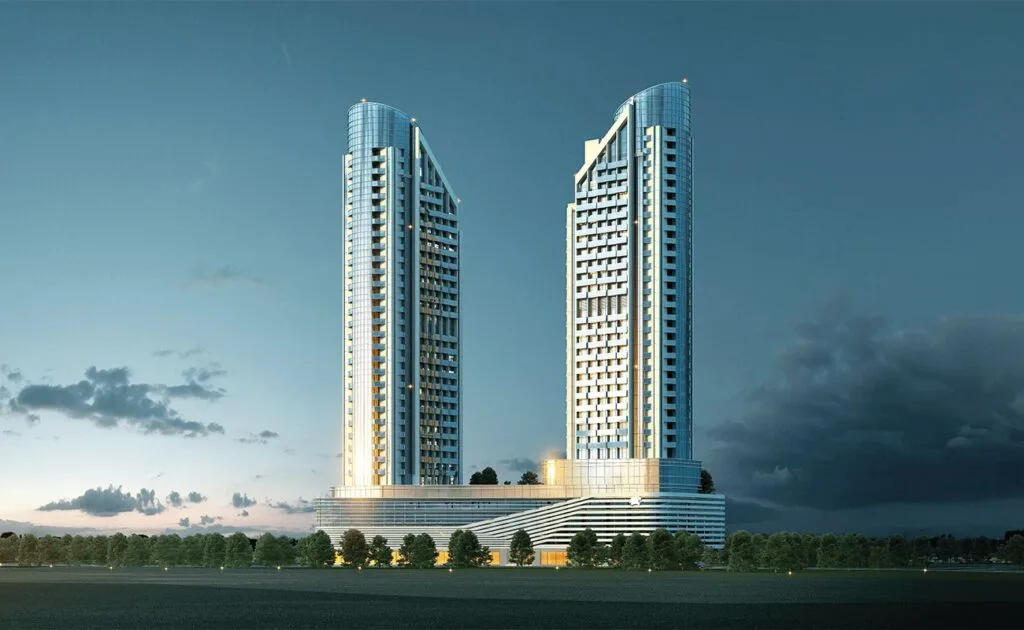 Four high-rise residential towers under construction in Dubai