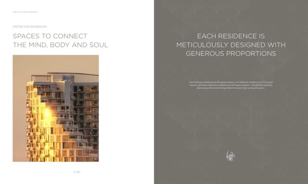 Exterior render of a multi-storey residential building at sunset