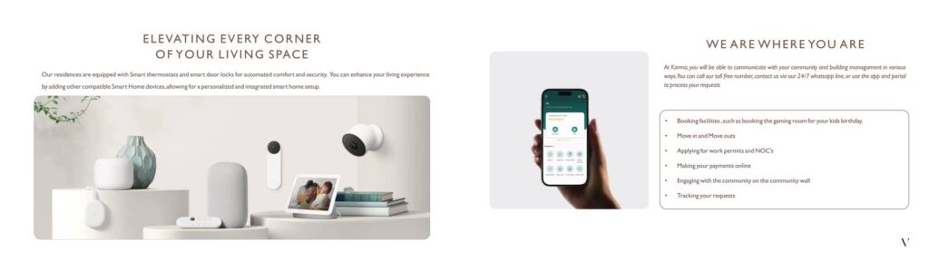Smart home devices and mobile app interface on white background